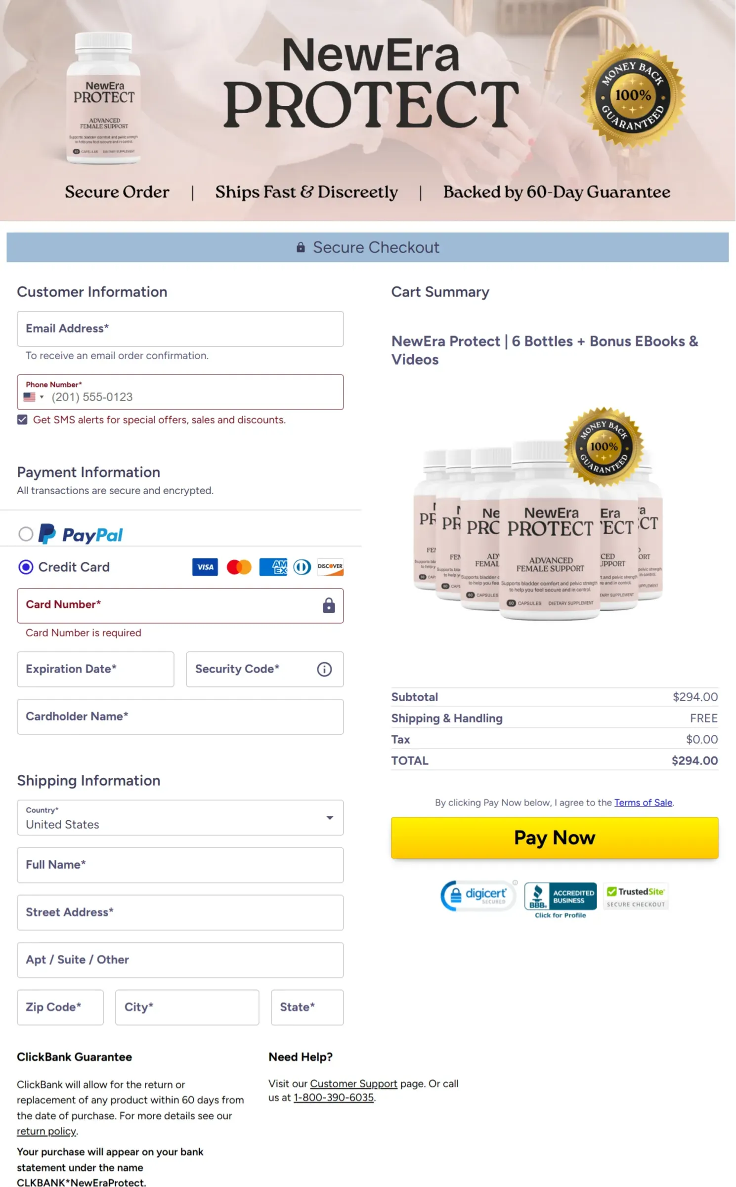 NewEra Protect checkout page